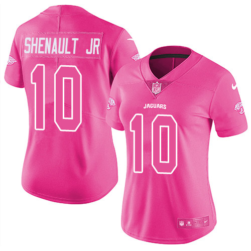 Nike Jacksonville Jaguars #10 Laviska Shenault Jr. Pink Women Stitched NFL Limited Rush Fashion Jersey->women nfl jersey->Women Jersey